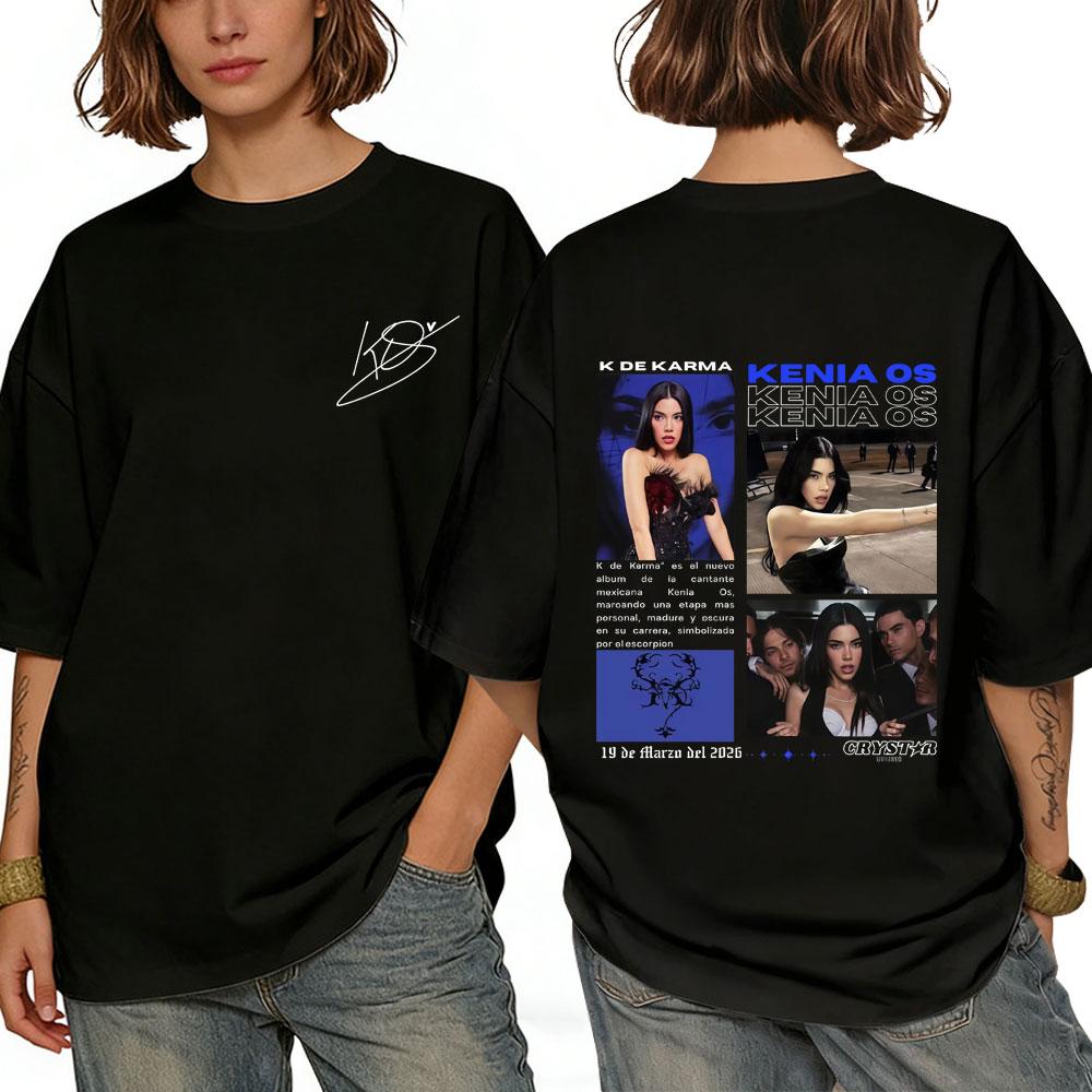 

Певица Kenia Os K De Karma Tour 2026 Футболка Мужская Женская Мода Поп-музыка Streetwear Унисекс Высококачественные Мягкие Хлопковые Футболки Т... S разноцветный