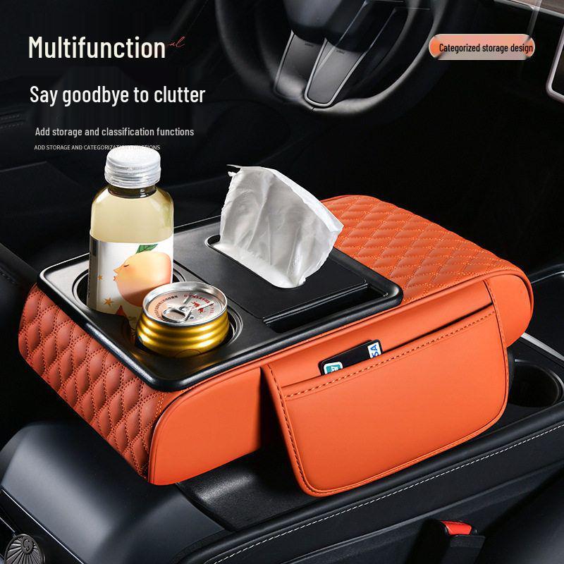 5-in-1 Leather Car Armrest Cushion with Storage & Tissue Holder