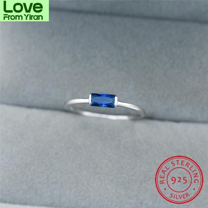 

Настоящее кольцо из стерлингового серебра S925, синий, красный, черный, с цирконом, маленькие прямоугольные кольца с камнем для женщин, свадебное тонкое кольцо, наборные кольца 8