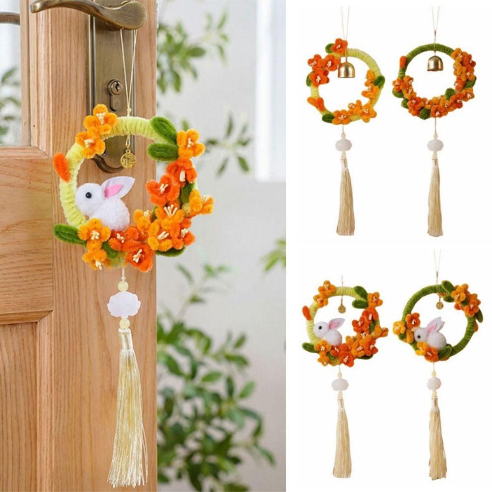 Yutu Shape Mid-Autumn Festival Pendant Round Wreath Rabbit Wall Hanging Wreath Kids Arts