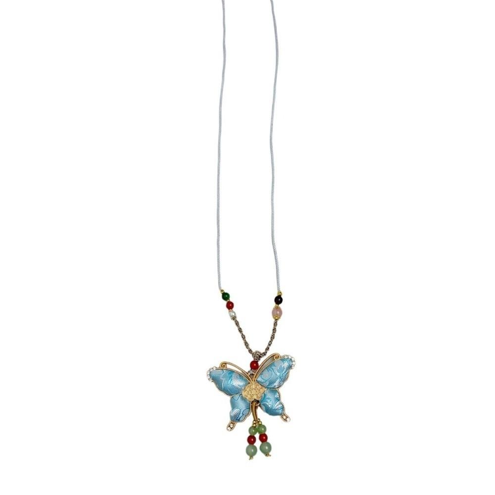 Butterfly Pendant Tassels Necklace Ethnic Style Embroidered Pendant Necklace  Ethnic Fashion