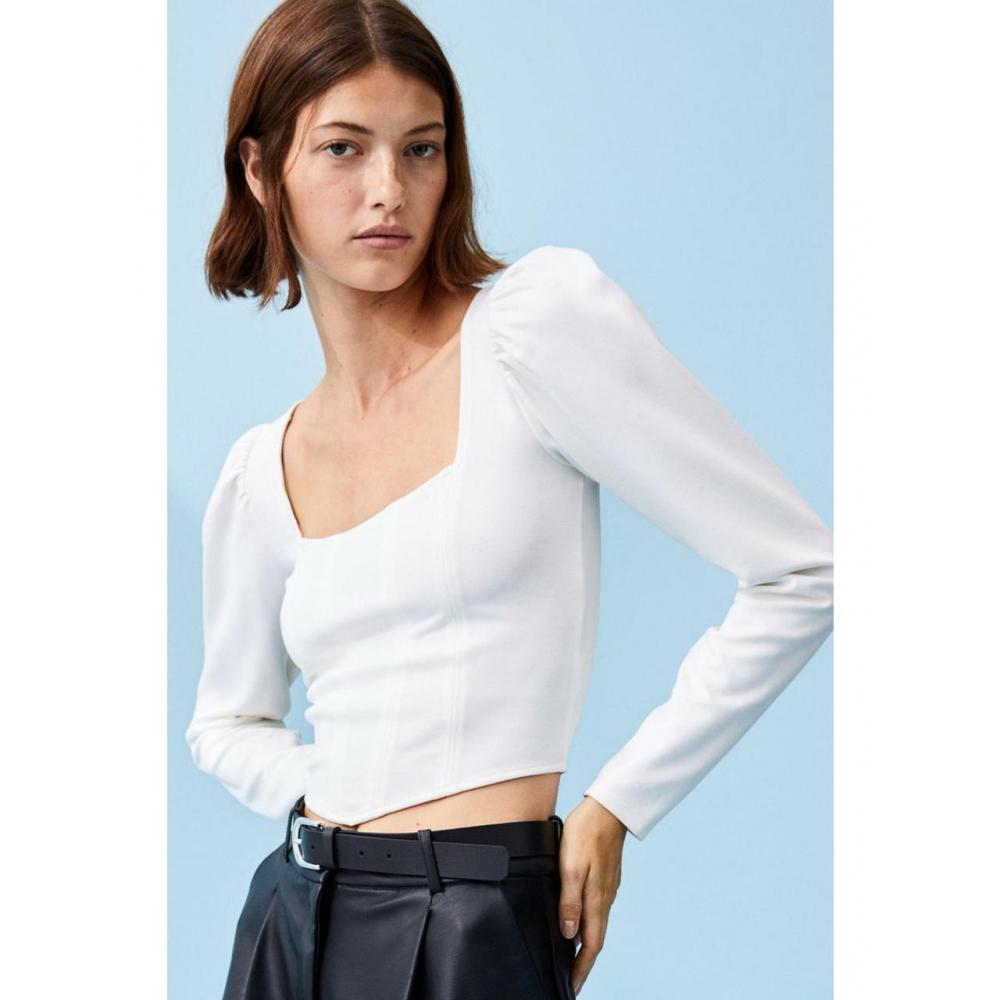 

H&M Puff Sleeve Corset Top White 1120657001