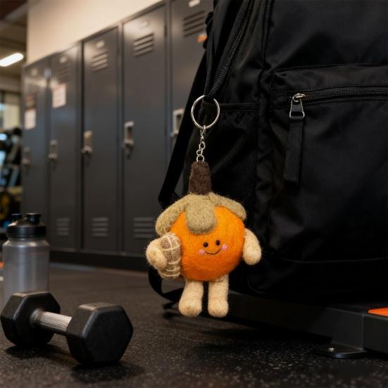 Handmade Wool Felt Keychain Persimmon Peanut Figurine Bag Charm with Smile Face Cute Good Luck Pendant Soft Fluffy Decoration