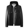 Leather Jacket Men's Sheepskin Locomotive Leather Hooded Jacket Stand-up Collar Short Coat Men