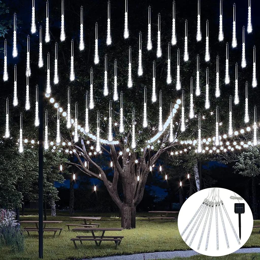 Solare Meteoritenlichter für den Außenbereich, 10 Röhren, wasserdichte LED-Fallregen-Lichterkette für Weihnachten, Halloween, Feenlichter