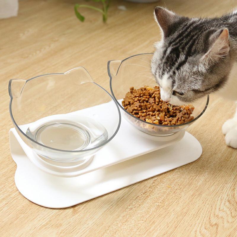 Cat Bowl Transparent Double Bowl Cat Food Bowl Water Bowl Basin Bowl Rack Dog Bowl Dog Food Basin Oblique Mouth Spine