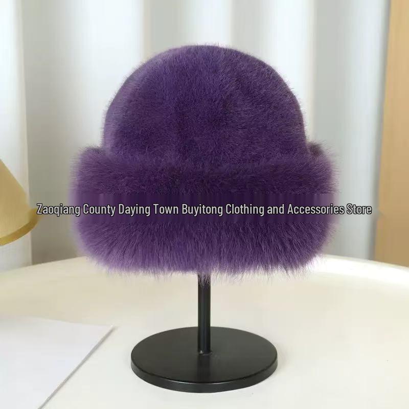 

2024 Шапка из искусственной норки в монгольском стиле: Теплый, Пушистый и Универсальный с Защитой Ушей для Осени и Зимы фиолетовый