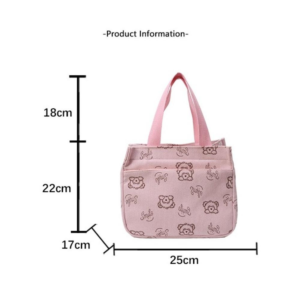 Durable Corduroy Tote Bag Cartoon Bear Large Capacity Lunch Bag Food Bag Travel