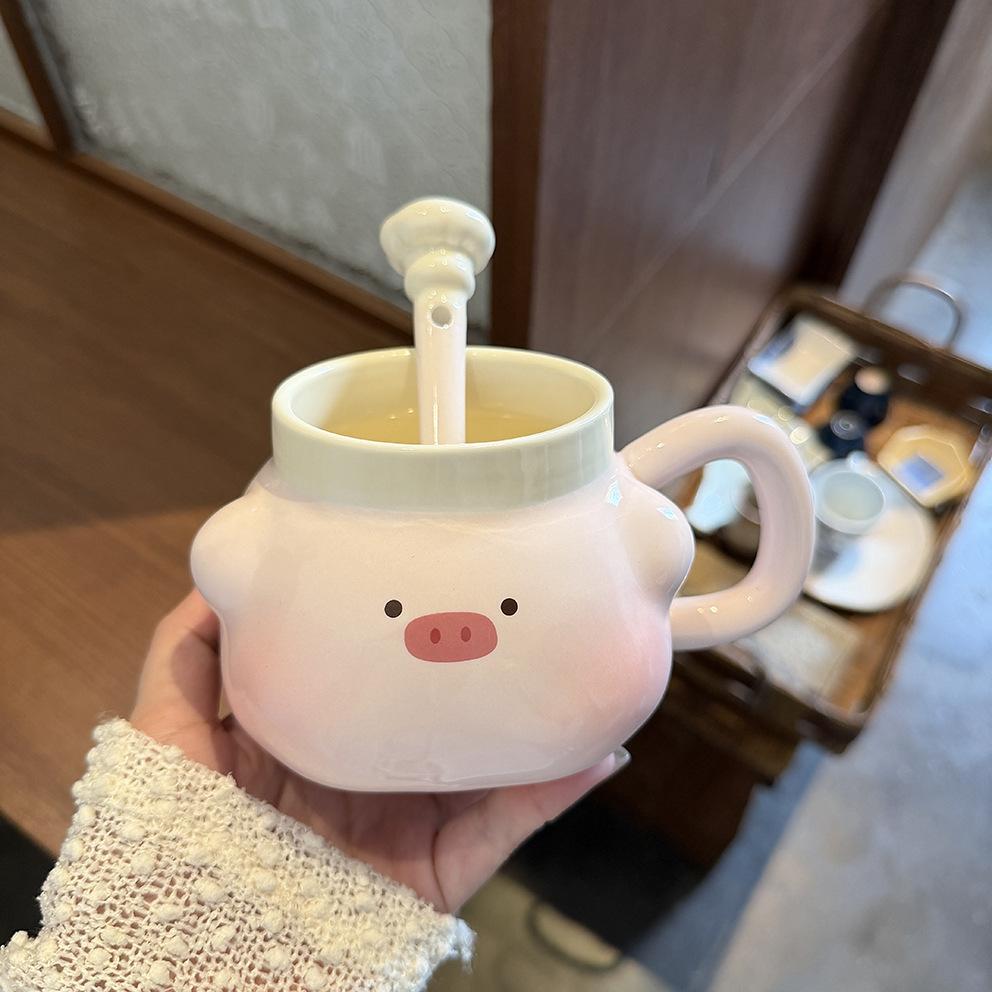 Chef Piggy Mug With Lid Spoon Bizarre Cup Ceramic Niche Drinking Cup For Girls' Birthday Gifts