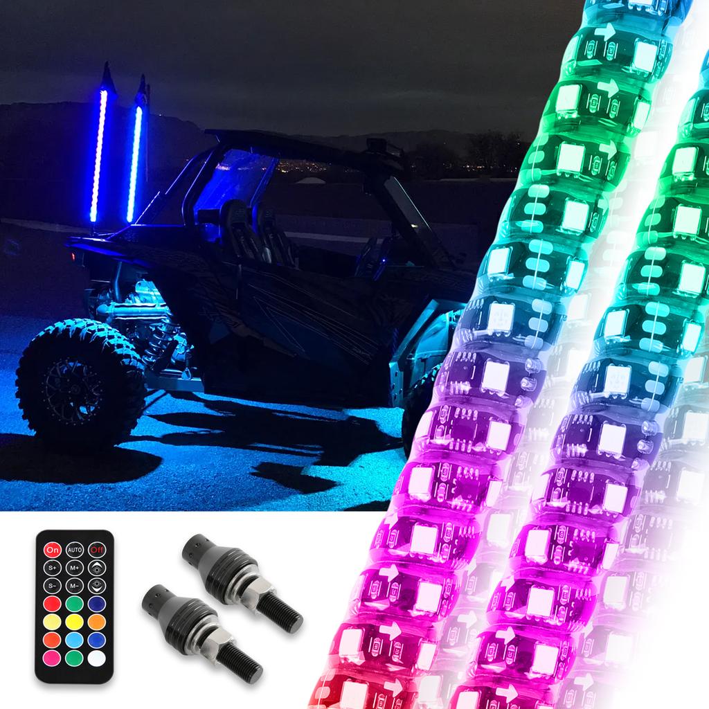2PCS 1FT LED Whip Lights Waterproof Remote Control Flagpole Antenna Whips for UTV ATV Off Road Truck Sand Buggy Dune RZR