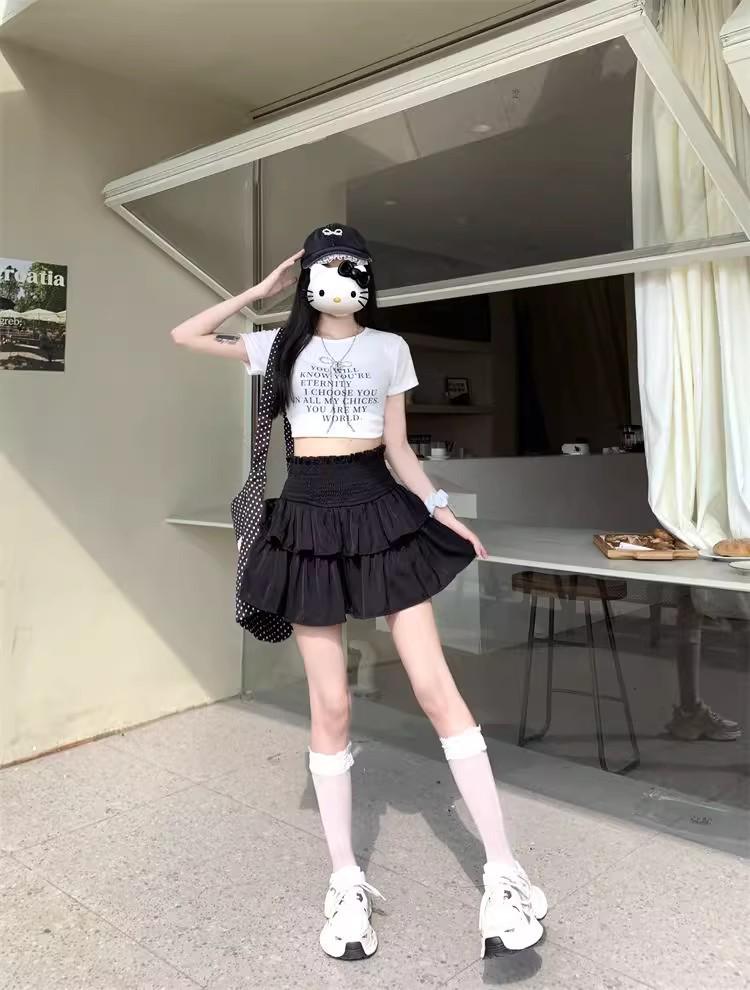 White Pleated High Waist A-Line Mini Skirt for Women - Summer Petite Slimming Design