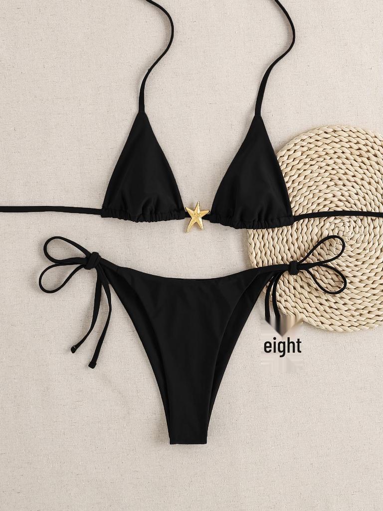 2025 Starfish Lace-up Triangle Bikini - European & American Style, Sexy Split Swimsuit for Women