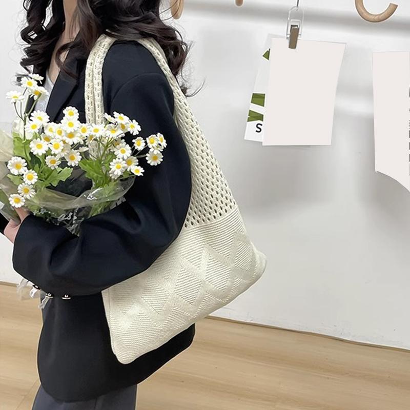 Women Large Capacity Shopper Totes Ladies Beach Travel Bag Vintage Hollow Woven Underarm Shoulder Bag