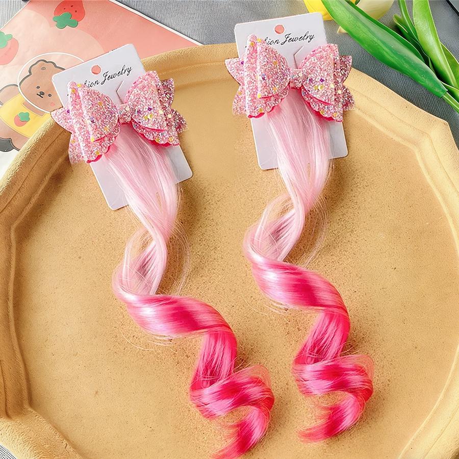 1/2pcs Cute Curly Hair Bowtie Wig Girls Hairpins Ombre Color Headwear Hair Clips For Princess Dress Up Birthday Gift Party Favor