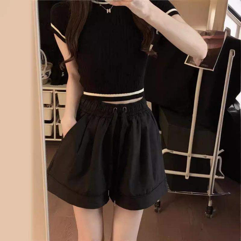 

Летние повседневные шорты на завязках, женские, с высокой талией, большие размеры, прямые, широкие шорты S чёрный