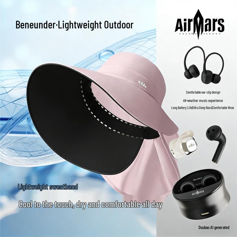 

AIRMARS ABO17 Ear-clip Earphones & Beneunder Women s Sun Hat Bundle