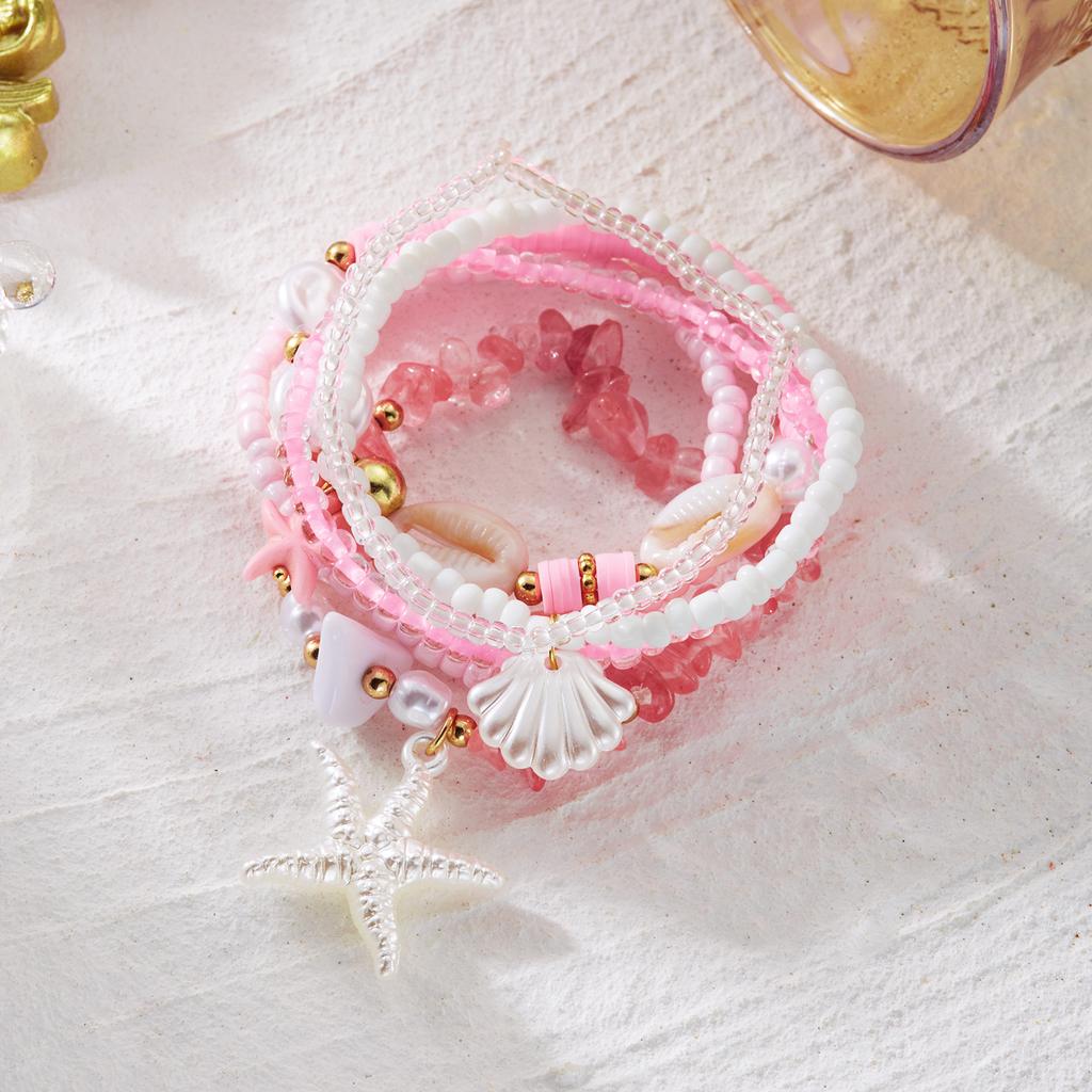 6Pcs/Set Starfish Shell Heishi Beads Bracelets for Women Boho Gravel Layered Elastic Bracelet Summer Beach Party Jewelry Gift