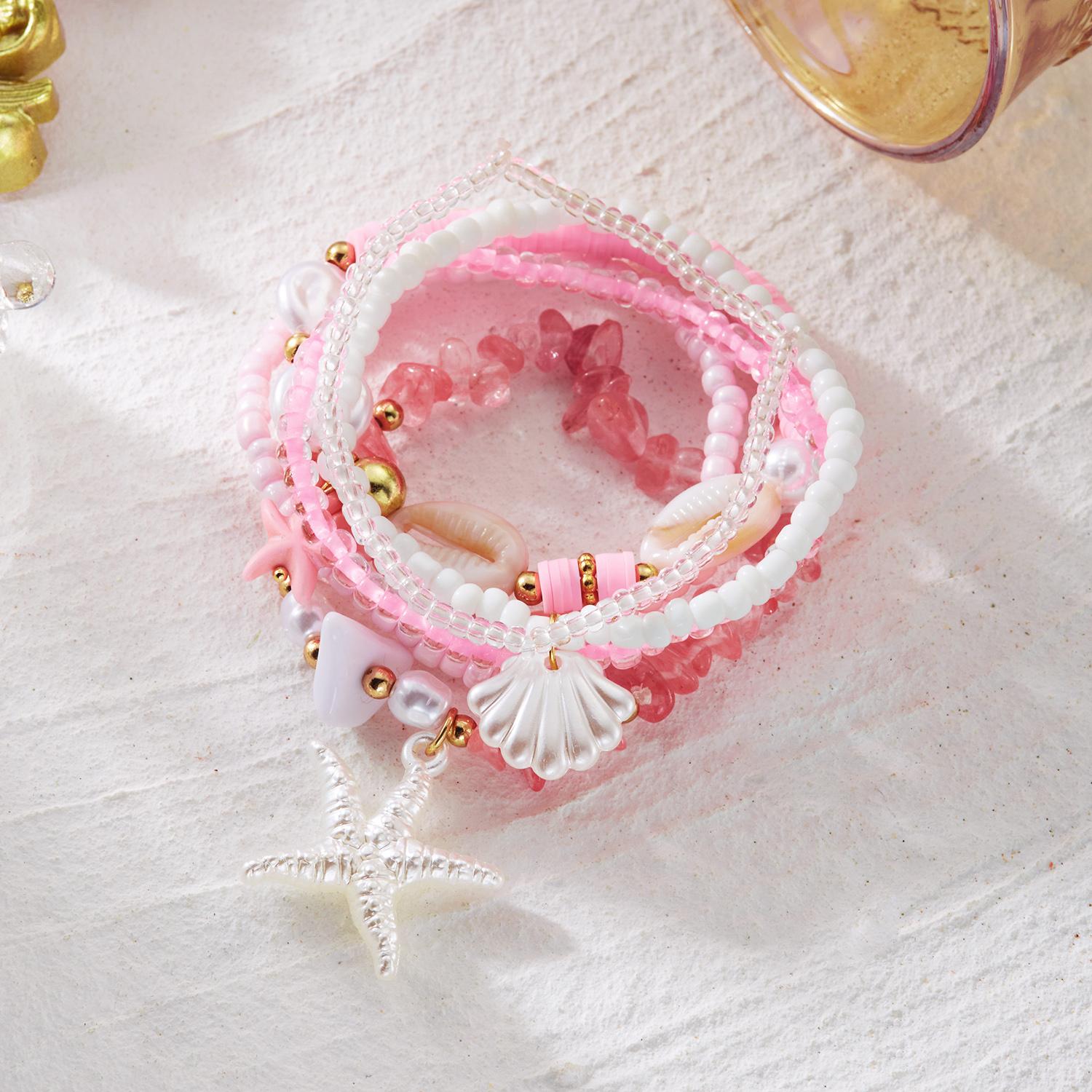 

6Pcs/Set Starfish Shell Heishi Beads Bracelets for Women Boho Gravel Layered Elastic Bracelet Summer Beach Party Jewelry Gift