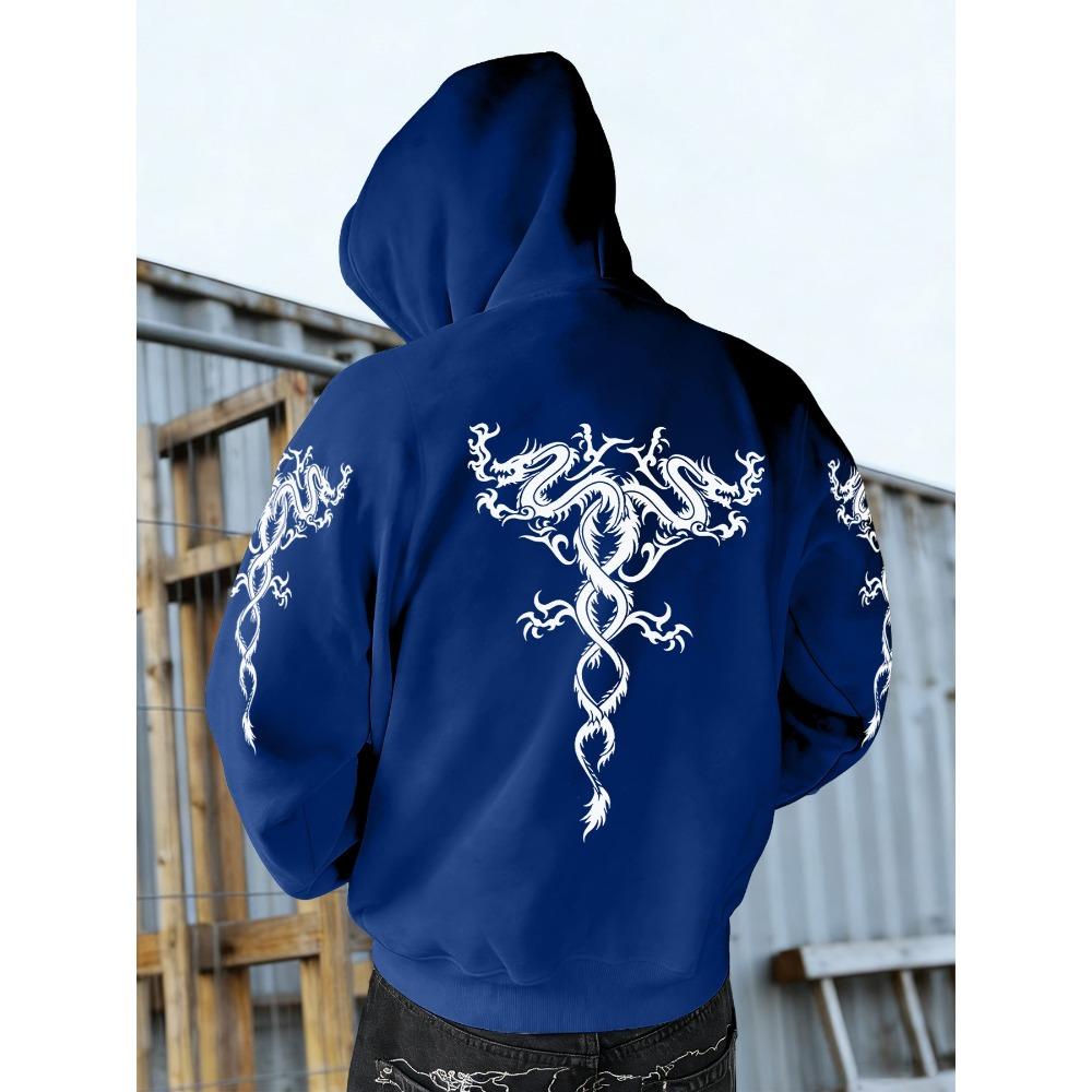 

Men s Retro Double Dragon Head Pattern Hooded Sweatshirt, Regular Fit, Perfect for Autumn and Winter XXL