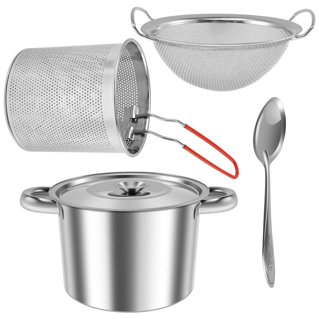 Paslanmaz Çelik Yağ Filtre Kabı Yağ Süzgeçli Konteyner Kızartma Sepeti Kapaklı Derin Yağ Fritözü Mutfak İçin Çok Fonksiyonlu Yağ Kızartma Potu