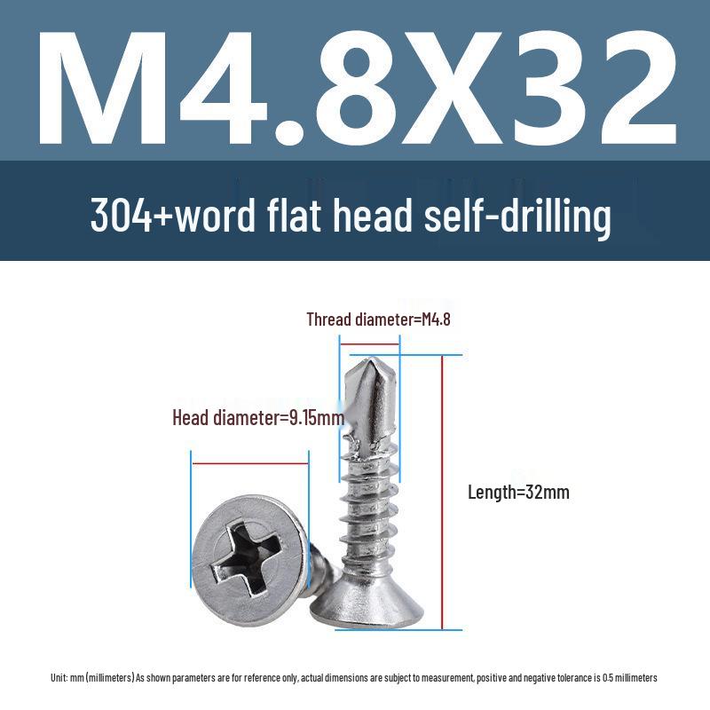 304 Stainless Steel Phillips Countersunk Head Self-Tapping Drill Tail Screw M3.9 M4.2