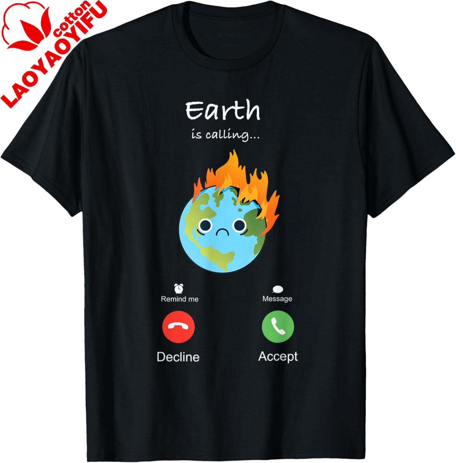 Earth Is Calling Climate Change Climate Protection EnvironUnisextal Protection TShirt Short Sleeve Cotton Camisas Streetwear S