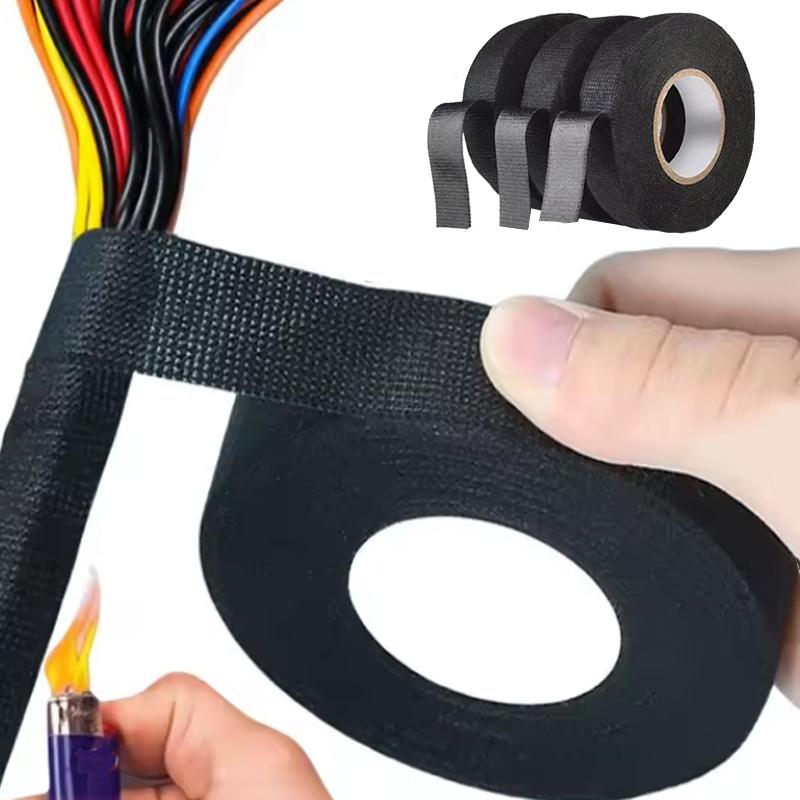 15M Car Wiring Fabric Cloth Tape Heat Resistant Adhesive Tape 19-50mm Auto Harness Cable Wrapping Organizer Tape