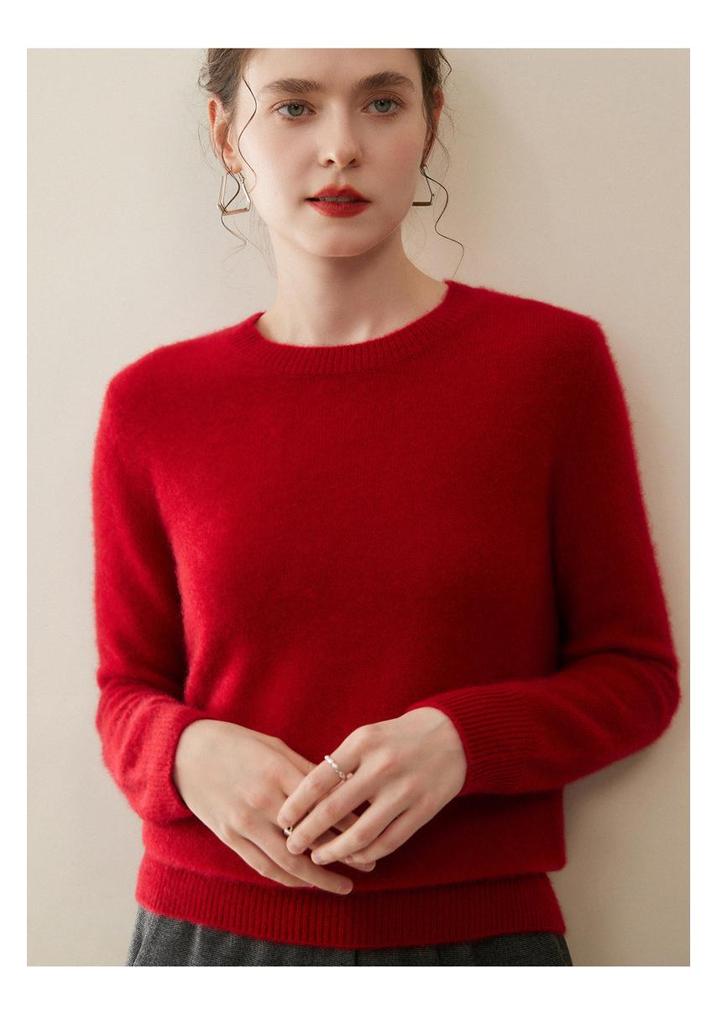 Women's Cashmere Round Neck Solid Color Breathable Knit Pullover Sweater
