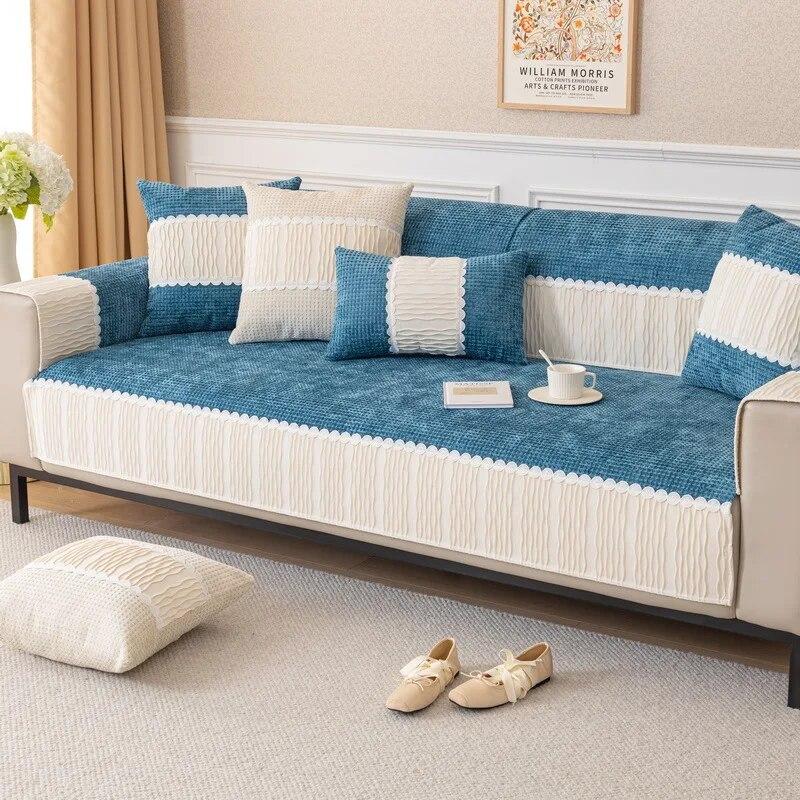 New Chenille Lace Trimmings Sofa Cover for Living Room Modern Sofa Cushion Couch Universal for All Seasons Protector Covers