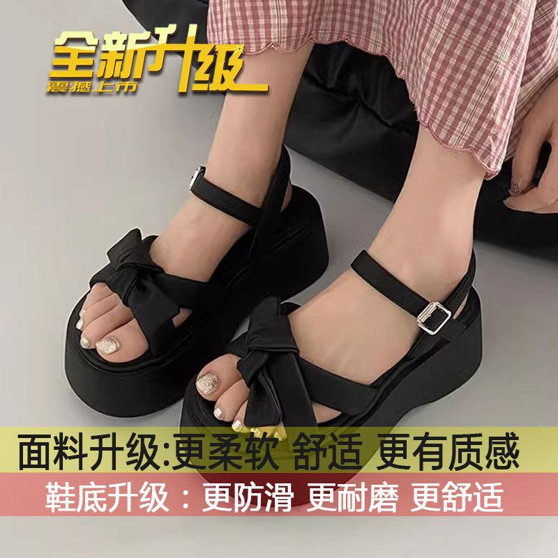 

Internet celebrity bow sandals women wear 2025 new summer super fire thick sole not tired feet with skirt beach shoes 35
