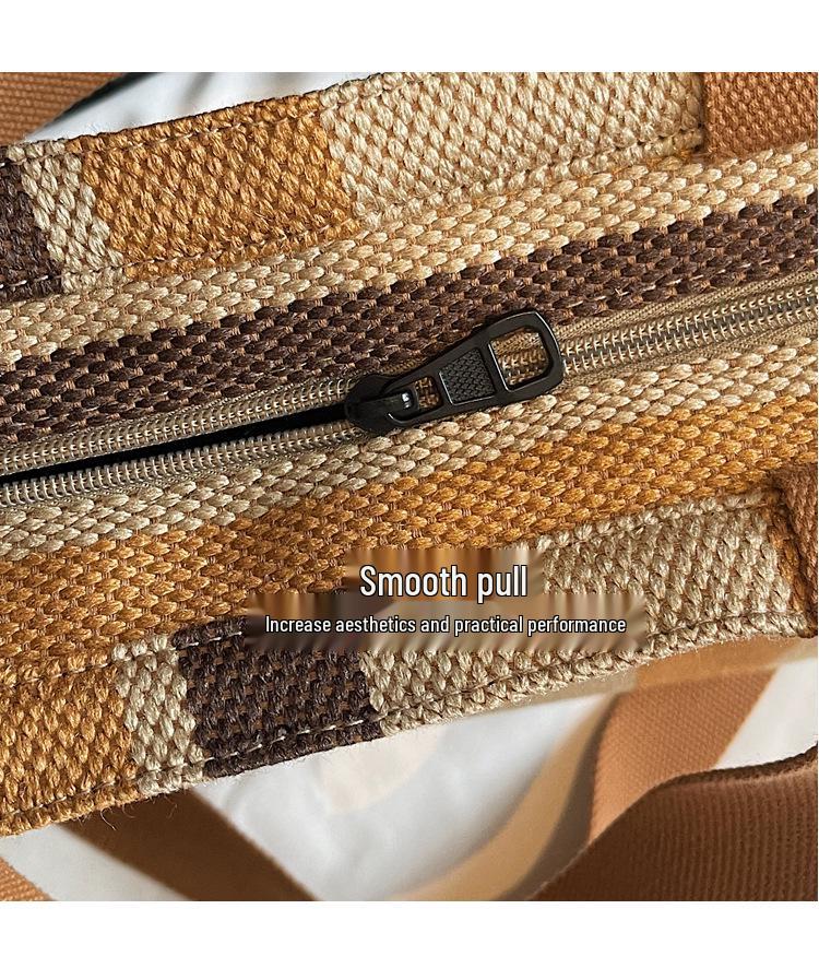 Women's Large Capacity Striped Canvas Tote Bag - Casual Shoulder Handbag