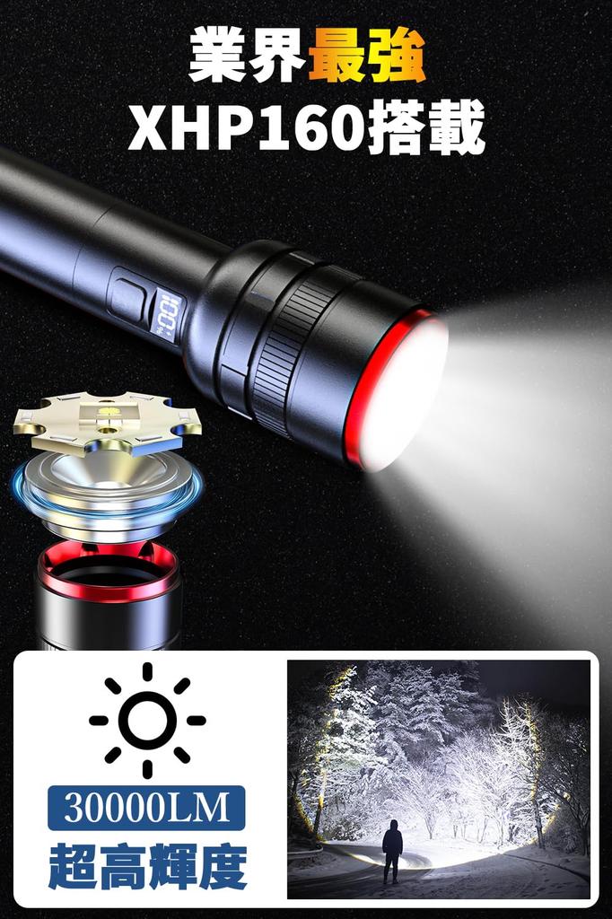 Lumens LED Flashlight with Smartphone IPX6 4 Modes of Battery Level Ideal for Night Nighttime Power and Evacuations Ultra-Bright 30,000 5,000mAh