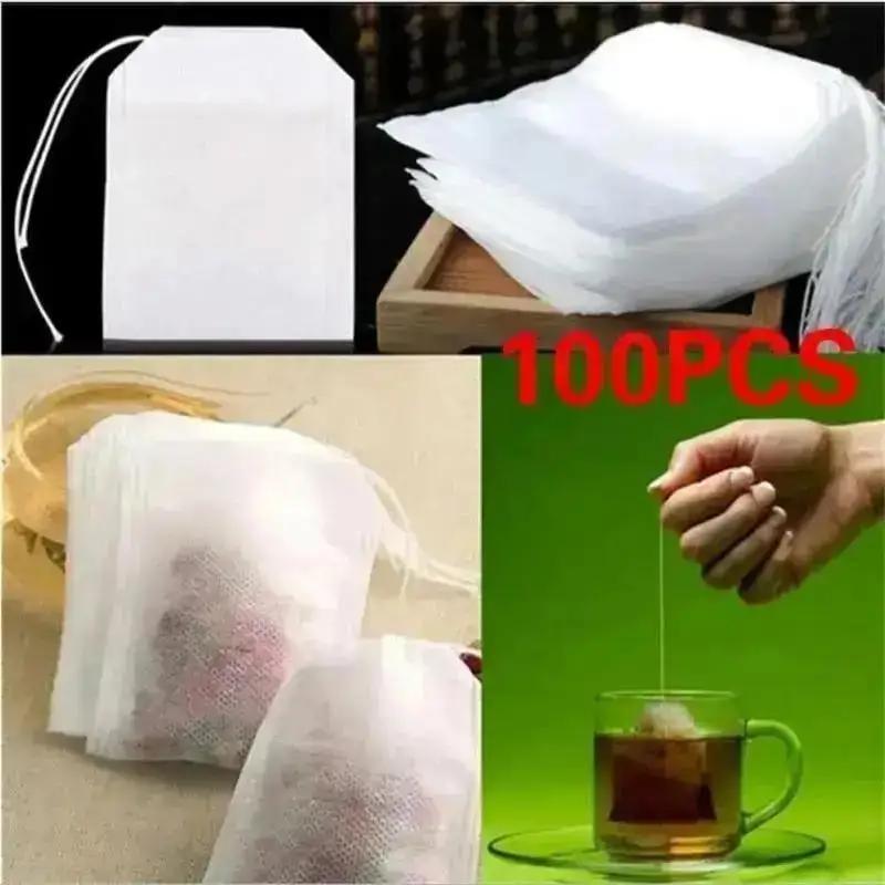 100Pcs Empty Loose Tea Bag Scented Tea Bags Drawstring Pouch Bag Seal Filter For Herb Spice Household Accessories Supplies