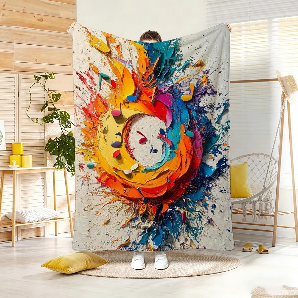 Painting Musical note oil art Throw Lightweight g Flannel Blanket Soft Skinfriendly for Summer Cooling
