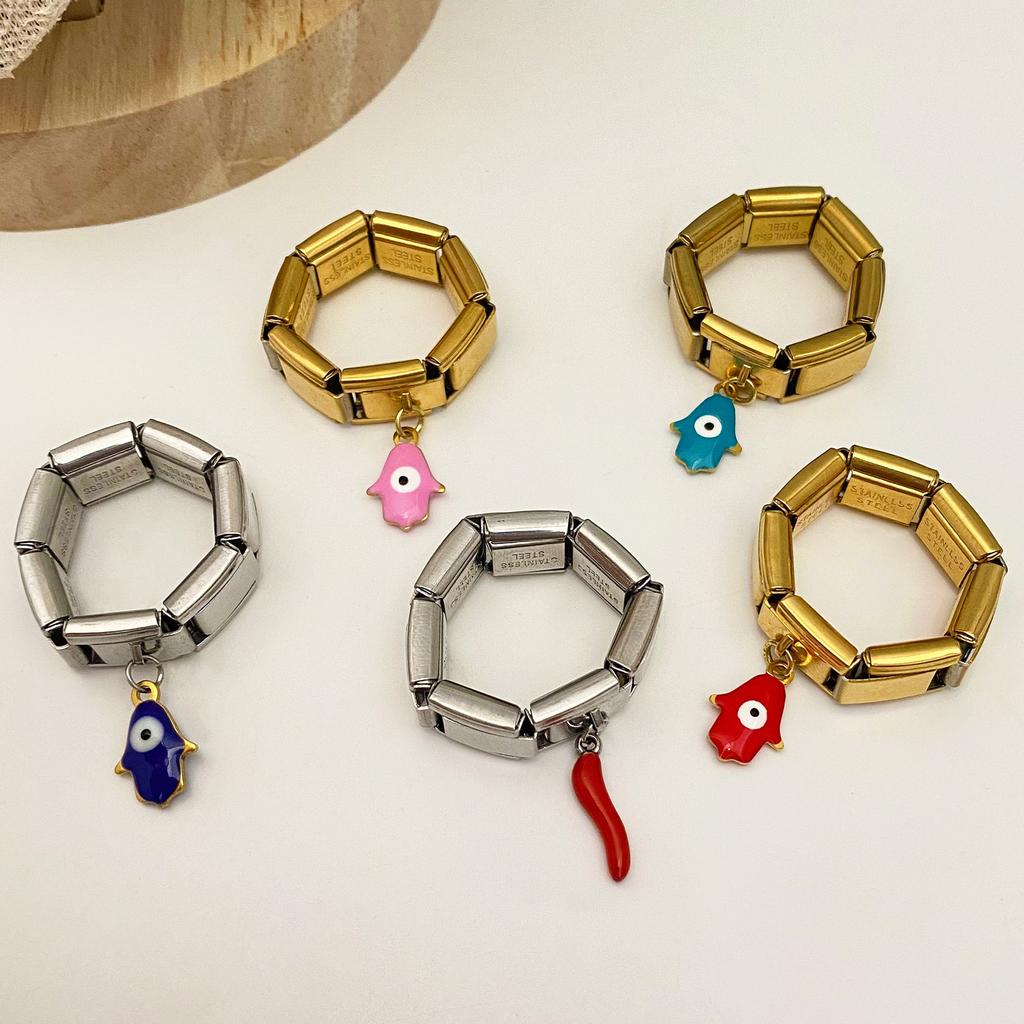 High quality 2026 oil dripping palm eye ring titanium steel square module ring niche fashion light luxury personalized jewelry