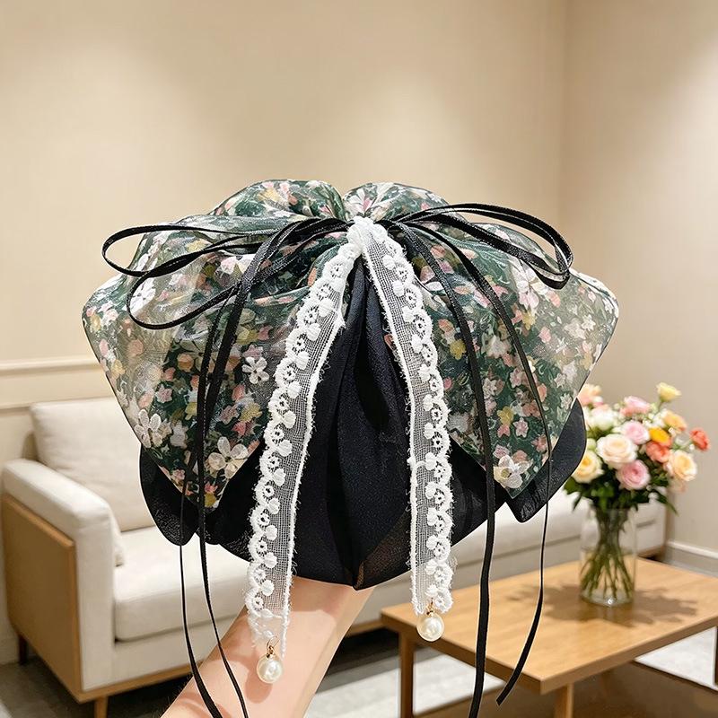 Handmade Chiffon Floral Bow Ponytail Clip for Voluminous Hair