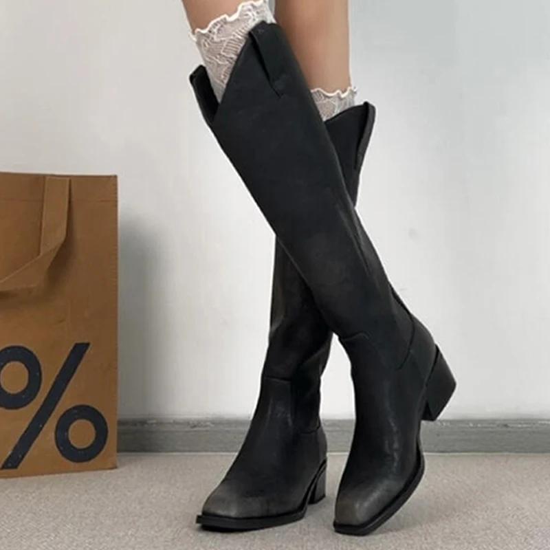 High Boots for Women High Heels Designer Shoes Chunky Fashion Knee High Chelsea Botas 2025 Winter Dress New Goth Boots De Mujer