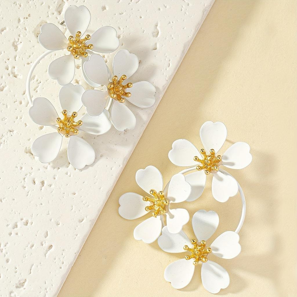 Trendy Black White Green Flower Drop Earrings For Women Vintage Bohemian Summer Plant Romanic Party Jewelry Accessories