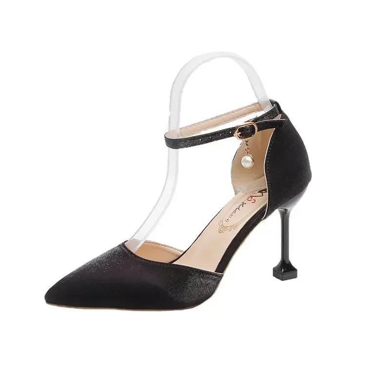Fashion Solid Color High Heels Sandals Women 2024 Summer Girl Sexy One Word Buckle Casual Comfort Shoes Wedges Shoes for Women