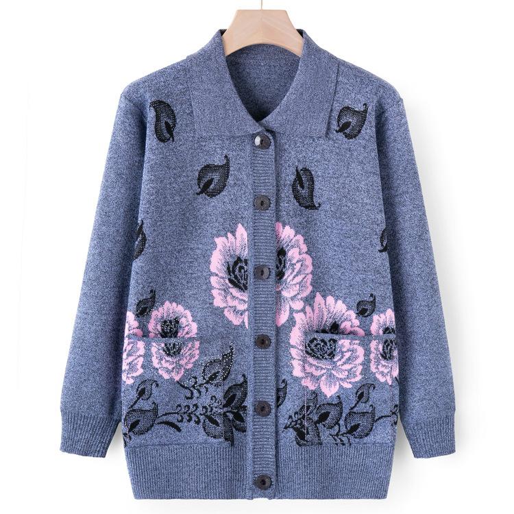 Pullover-Cardigan für Frauen mittleren Alters und ältere Frauen, 60 Jahre alt, Mutterkleidung, Herbstkleidung, Strickpullover-Mantel für alte Dame, Herbstkleidung für Oma