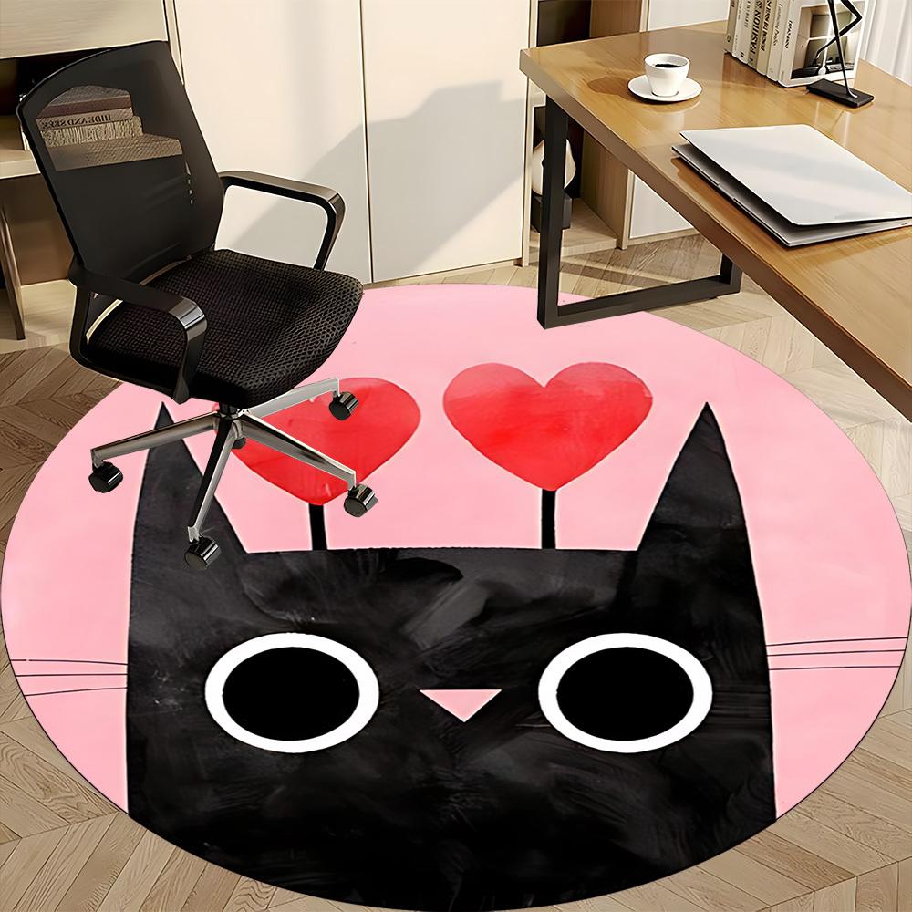 1pc Cat Love Office Round Area Rug, Indoor Mat Suitable For Office, Under Office Chairs Bedroom Living Room Home Decor, Room Deco