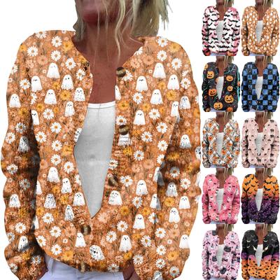 Women's Fashion Printed Long Sleeve Knitted Cardigan Button Down Jacket