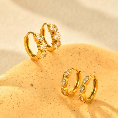 Stainless Steel Zircon Hoop Earrings, Small Round Hoops Huggie Earrings, Women Zircon Circle Piercing Ear Jewelry