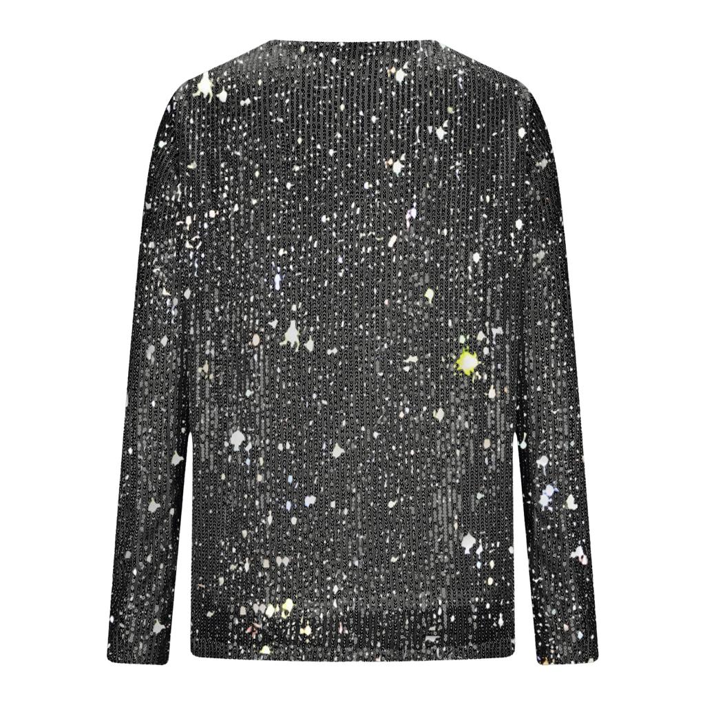 Women's Fashion Long,Sleeve Half,Zip Sequined Top