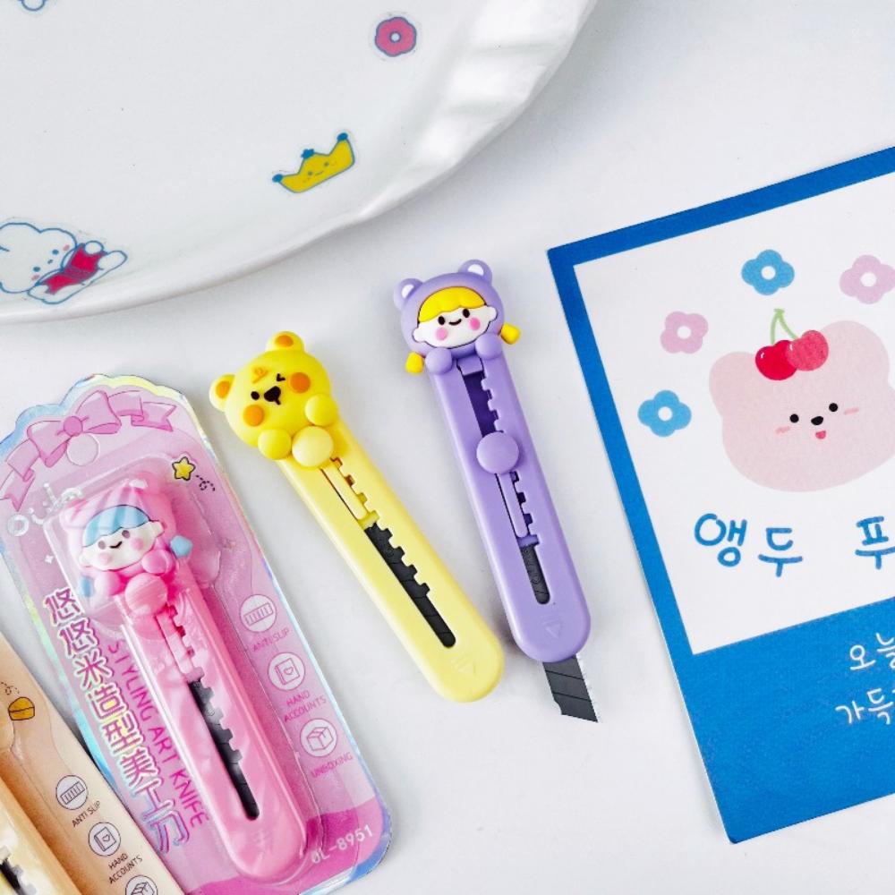 Paper Cutting Knife Retractable Student Stationery Knife Mini Utility Knife Cartoon For School Home Art Projects