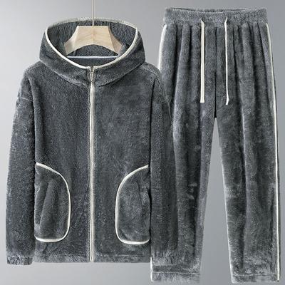 Men's Winter Home Suit Set, Plus Plus Plus Fat, Extra Thick, Warm, Stand Up Collar, Home and Leisure Two-piece Set