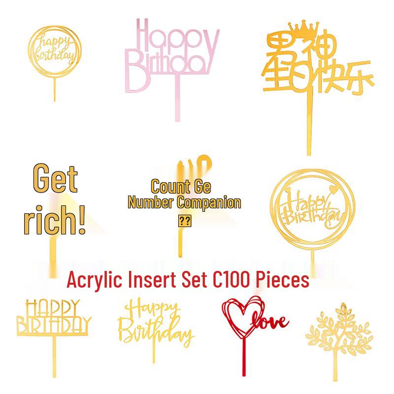 50 Stück Goldene Acryl-Kuchenstecker - Geburtstag, Festival, Muttertagsfeier