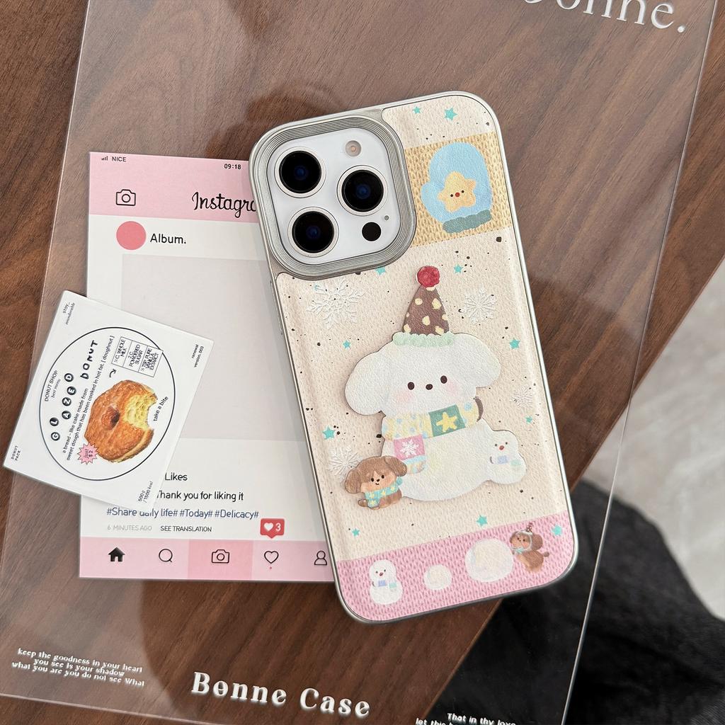 Sweet Girl Puppy Apple16Phone case17pro max Suitable for three-dimensional leatherwork iPhone15Anti-Fall14Hard