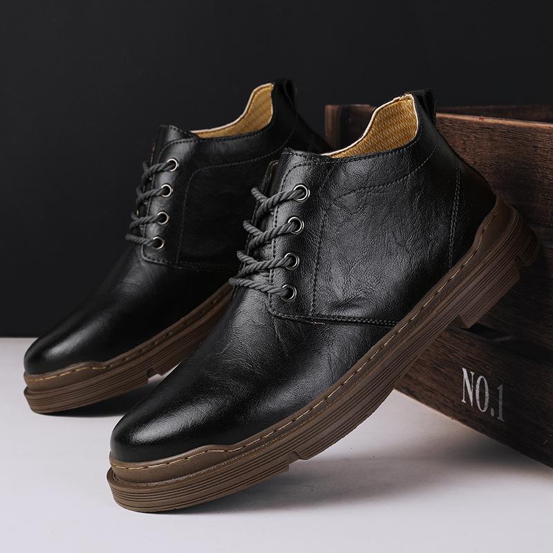 

Spring and Autumn new Amazon hot-selling business leather shoes first layer cowhide middle help Martin boots men s casual leather shoes 38 чёрный