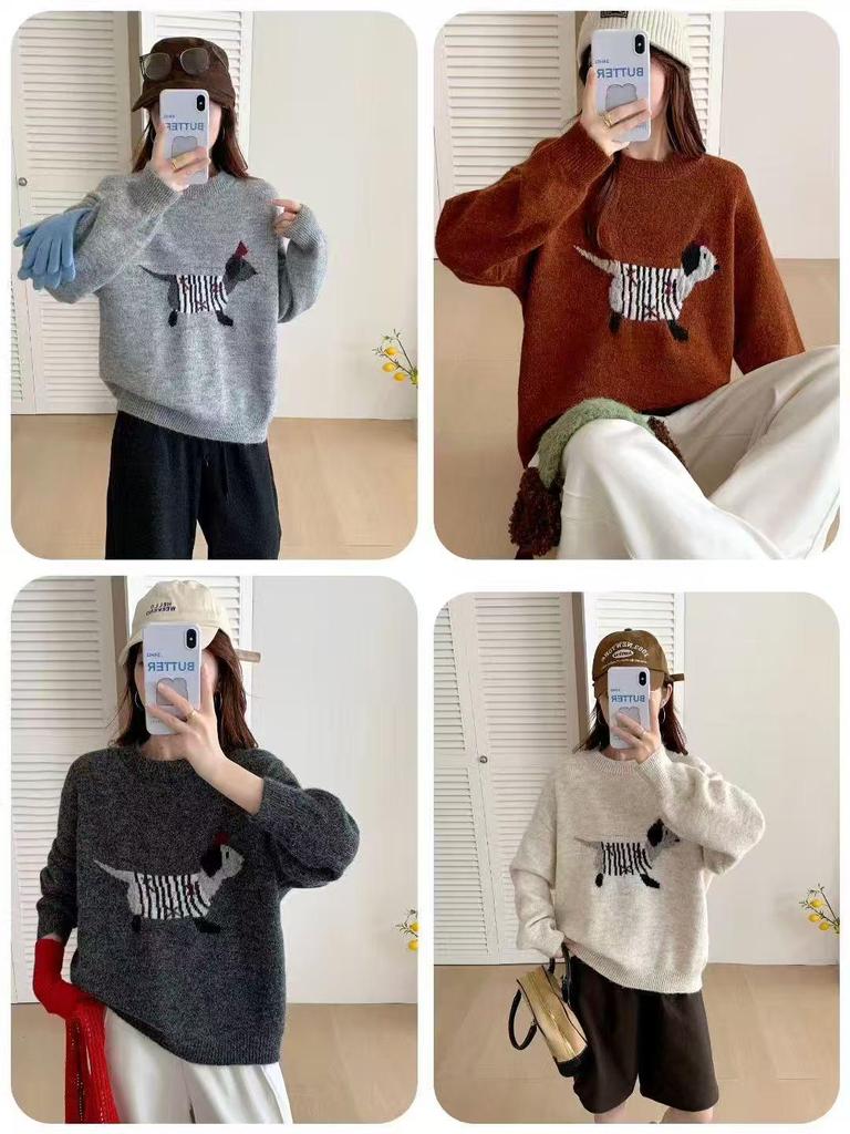Women's Autumn/Winter 2025 Thickened Embroidered Puppy Pullover Sweater, Age-Reducing Knitted Layered Top